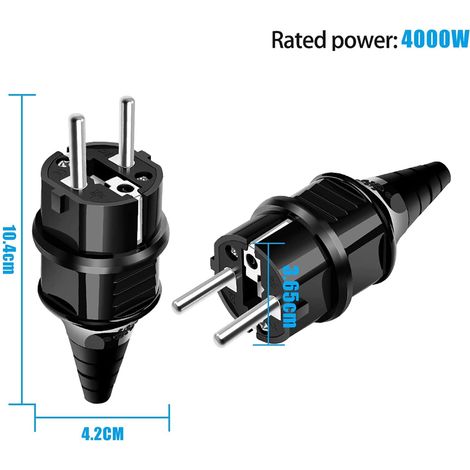 Fiches de Rechange Prises [4 Pack] Électriques Male Standard, 4 X Fiches Electrique de Contact de Mise à la Terre en Caoutchouc (250V/16A), IP44 Étanche Prises D'alimentation,Noir MNS (1/4)