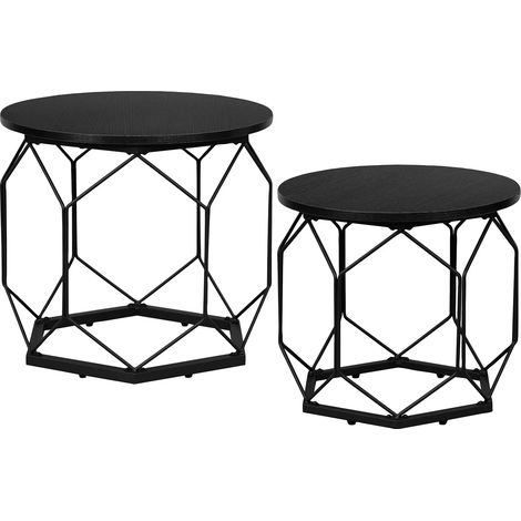 Set de 2 mesas auxiliares redondas negras con tablero desmontable (1/5)