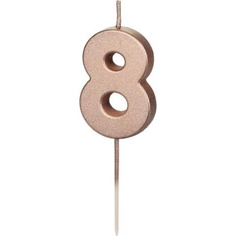 Candela di compleanno 8, color oro rosa, 4,5 cm