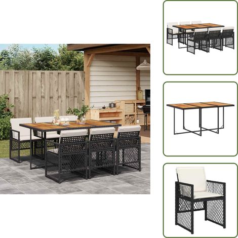 7-tlg. Garten-Essgruppe mit Kissen Schwarz Poly Rattan - Garten Essgruppe - Garten Essgruppen - Outdoor Essgruppe - Terrasse Essgruppe (1/5)