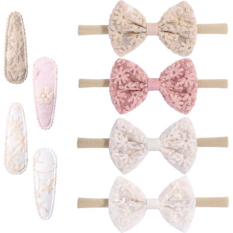 Lot de 8 Bandeaux et Barrettes Bébé, Bandeaux Souples à Fleurs pour Fille (Style 1) (1/5)