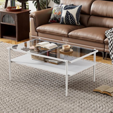 Mesa de centro de cristal templado con almacenaje OKMYHOME (1/5)