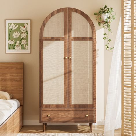 Armoire avec tiroirs, portes en bois revêtues de tissu en lin, grand espace de rangement, armoire penderie pour chambre, solution de rangement moderne (1/5)