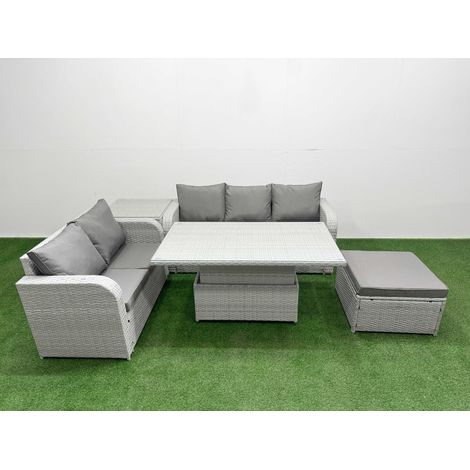 Fimous 6 Seater PE Rattan Wicker Garden Furniture Patio Conservatory Sofa Set with Adjustable Lifting Dining or Coffee Table 3 Seater Sofa Love Sofa Big Footstool Side Table (1/5)