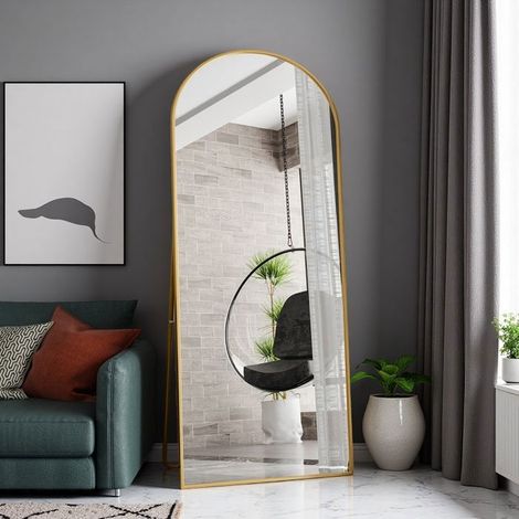Specchio autoportante - Arco Dorato Opaco - 180x80cm - Vetro Temperato - Cornice in Alluminio