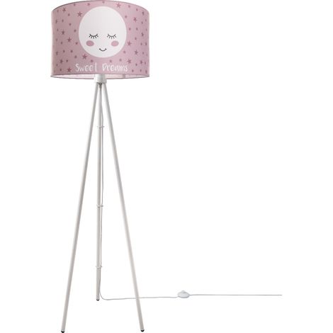 Paco Home Kinderlampe Stehlampe Kinderzimmer Lampe Mit Mond-Motiv Deko Stehleuchte E27  Dreibeinig Weiß,  Pink (Ø45.5 cm)