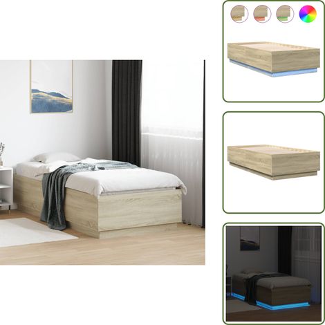 Bettgestell mit LED Sonoma-Eiche 90x190 cm Holzwerkstoff - Holzbettfassungen - Bettsystem - Lattenrost - Schlafzimmermöbel - SONOMA EICHE (1/5)
