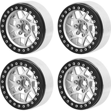 Lot de 4 moyeux de roue en alliage d'aluminium de 2,2 pouces pour voitures RC SCX10 et TRX4 1/10 (noir et argent). (1/5)