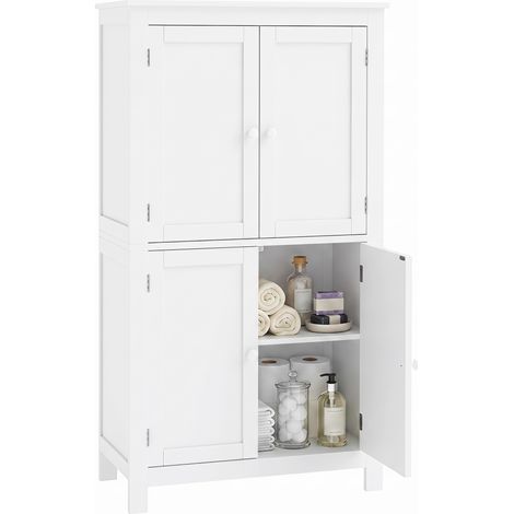 Meuble de salle de bain - HOMCOM - 4 portes - étagères réglables - style moderne - bois - 60 x 30 x 110 cm - blanc (1/5)
