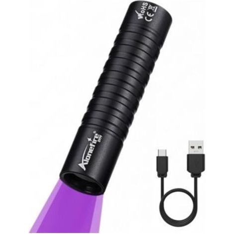 SV99 3W UV LED Torch 365nm Small Type C USB Rechargeable Ultraviolet Lamp Black Light Urine Detector for Resin, Fishing, Scorpion, Minerals, Amber with Built-in Battery