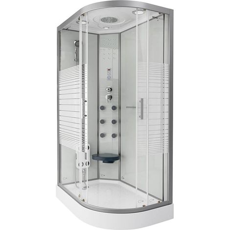 Home Deluxe – Cabine de douche complète 120 x 80 cm – Douche à effet pluie avec radio et éclairage LED – Siège relevable et verre de sécurité