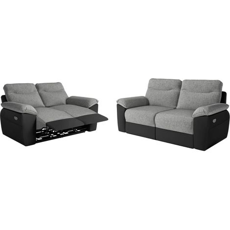 PACK - Canapé de relaxation ROSS électrique 2 et 3 places en tissu et simili - Noir/Gris (1/5)