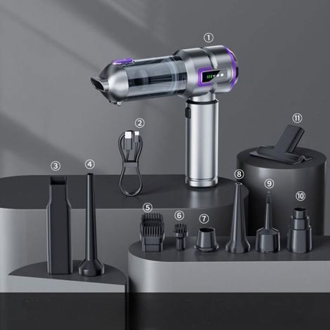 Aspirateur À Main - 21000 Pa - Sans Fil - 4 En 1 (Aspiration Soufflage Gonflage Extraction) - Gris - 1 Pièce (1/5)