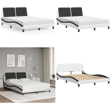 Bett mit Matratze Weiß und Schwarz 120x200 cm Kunstleder - Schlafzimmer Möbel - Betten - Doppelbetten - Boxspringbett - Lattenrost - Home & Living (1/5)