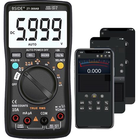 Nannigr ZT300AB multimètre Bluetooth 6000 counts RMS AC/DC tension courant R/C fréquence sans pile