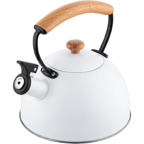 Bouilloire en acier inoxydable NATURA 2,3 l Bouilloire sifflante avec poignée en bois Sifflet automatique Bouilloire pour plaque à induction gazinière et plaque électrique Blanc (1/5)