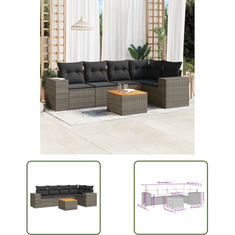 The Living Store 6-tlg. Garten-Sofagarnitur mit Kissen Grau Poly Rattan - Gartenmöbel - Esszimmergarnituren - Outdoor Möbel - Lounge Set - Rattan Sessel (1/3)