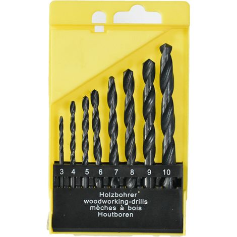 Bohrer - 8 Spiralbohrer von 3 bis 10 mm mit robustem Koffer, Holzbearbeitungswerkzeuge für Hartholz oder Weichholz (schwarz)