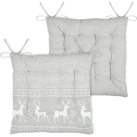 Galette de chaise cerf style montagne en coton Naturel 40x40 cm (1/2)