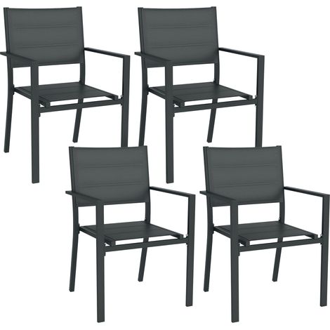 Set aus 4 stapelbaren Gartenstühlen aus Aluminium und Textilene mit Armlehnen, 4-teiliges Set für den Außenbereich
