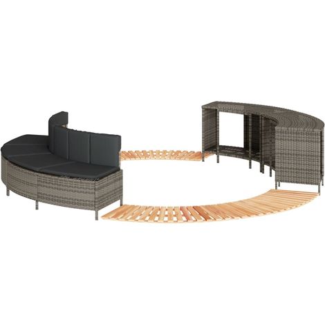 Whirlpool-Umrandung Grau Poly Rattan und Massivholz Akazie