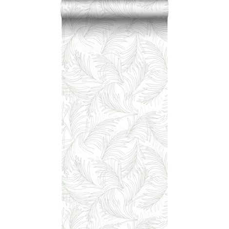 papier peint feuilles dessinées blanc et vert - Sanders & Sanders (1/5)