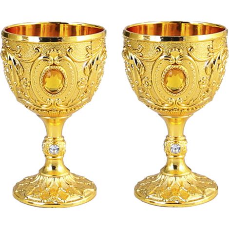 (Or/Coffret de 2 pièces) Verres à vin à pied, petits verres à vin pour banquets, thé et eau. (1/2)
