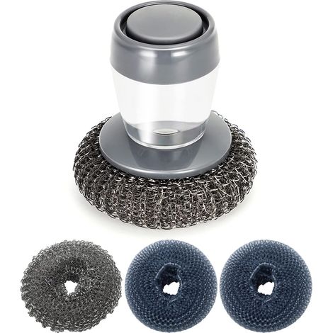 Brosse à Vaisselle, Brosse de Nettoyage pour Vaisselle avec Tête de Brosse de Rechange , Réutilisable et Durable pour Nettoyer Les Casseroles, Les Tasses et Les Eviers (4 Pièces) (1/5)