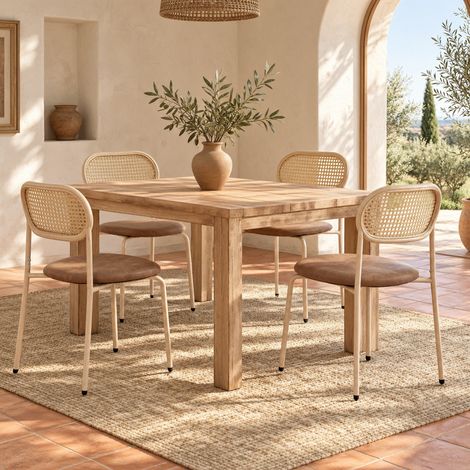 Lot de 6 chaises de salle à manger en rotin, assise en PU marron, pieds en métal HAVRYA (1/5)