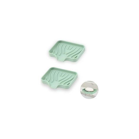 2 Pièce Porte Savons Silicone, Porte Savon Salle de Bain avec Évacuation, Support Savon Incliné, Porte-Savons Antidérapants pour Douche, Cuisine et Baignoire (Vert) (1/5)