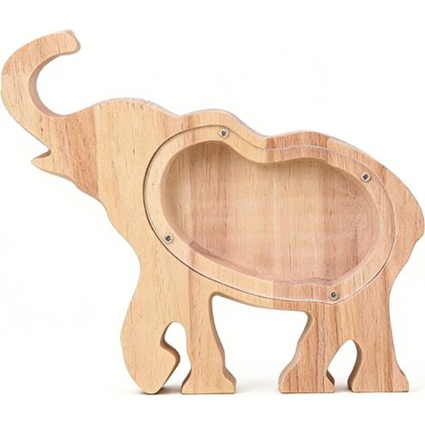 Tirelire éléphant en bois avec fenêtre transparente en acrylique, boîte à monnaie décorative pour la maison (1/5)