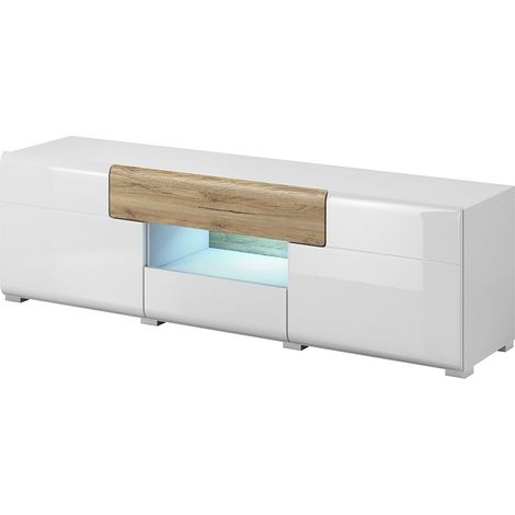 Mueble TV 160cm colección OHIO. Color blanco y roble