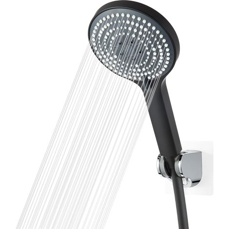 Pommeau de Douche avec tuyau et support,1.6m Flexible de douche et pommeau,avec 6 modes de massage pulvérisation,Poire de Douche avec flexible à économie d'eau,Pomme de Douche Flexible,Noir Mat (1/5)