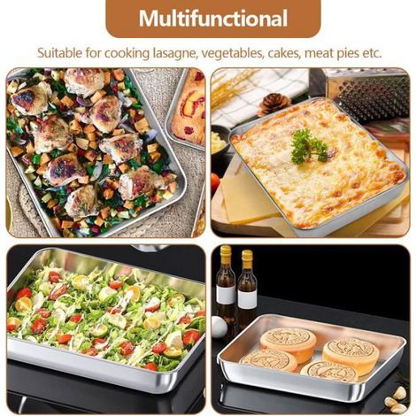 Plat de cuisson rectangulaire en inox 26x20x5 cm, 1 pièce, pour gratin, gâteau, pizza, barbecue et poulet rôti (1/5)