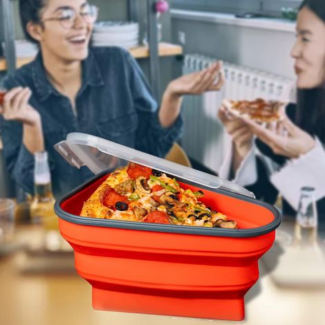 Boîte de Stockage à Pizza Réutilisable avec 5 Plateaux Micro-ondes, en Silicone Alimentaire, Conteneur à Parts de Pizza Ajustable (1/5)