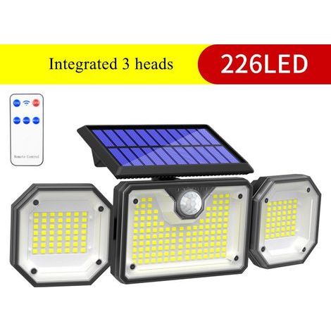Solaire Lumiere Exterieur Applique Murale Luminaire LED 3 Têtes 226 LEDs Detecteur Mouvement Sécurité Projecteur Eclairage IP65 Etanche [Classe énergétique A+++] Sans Câble (1/5)