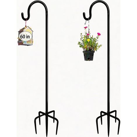 Crochet de Berger pour Jardin 152 cm - Piquet de Fixation Sol à 5 Dents en Acier Résistant pour Mangeoire d'Oiseaux, Lanternes et Jardinières Suspendues (1/5)