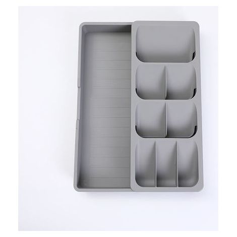 Range-couverts extensible en plastique grand format compact Gris, Ensoleillé (1/5)