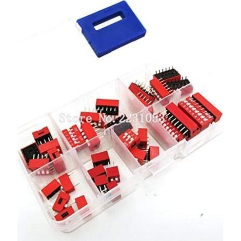 35-teiliges DIP-Schalter-Set in Box, 1-, 2-, 3-, 4-, 5-, 6- und 8-Wege-Kippschalter (2,54 mm), rote Schnappschalter, gemischtes Set, je 5-teiliges Kombinationsset
