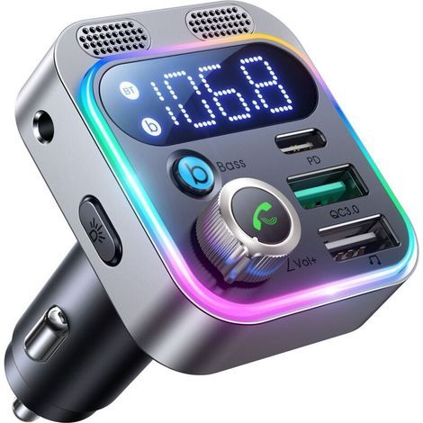 48W Transmetteur FM Bluetooth Voiture,【Bass & HiFi Stereo】Adaptateur Bluetooth 5.3 Voiture,Allume Cigare Bluetooth appel Main Libre, Double Microphone, Bluetooth & U-Disk (1/4)