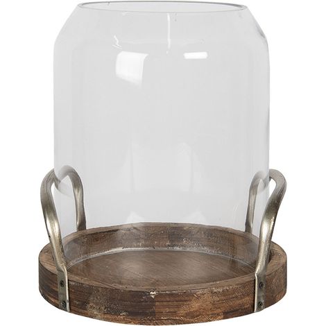 Lanterne Photophore en Bois avec Design Industriel Bougeoir Décoratif 22 x 27 cm - PANGIVO (1/5)