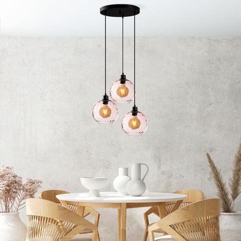 Lustre rose élégant, hauteur réglable 40-120 cm, corps en métal, capuchon de Ø 20 cm, base Ø 30 cm, 3 ampoules E27 max. 40 W, pour les espaces modernes, indice IP20 (1/5)