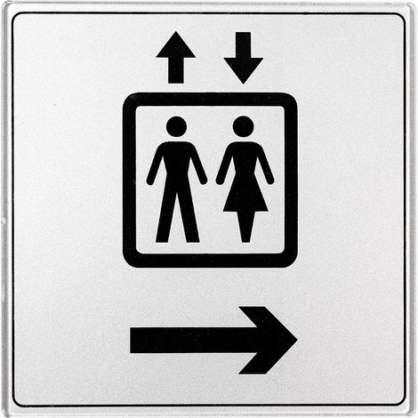 Plaque de porte Ascenseur flèche à droite - Classique argent 90x90mm - 4330112