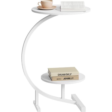 WOLTU Mesa de centro de 2 niveles para sala de estar – Estantes de madera y estructura de metal – Blanco (1/5)