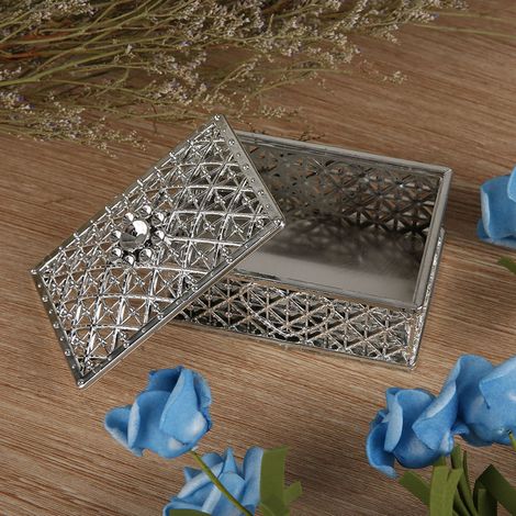 12 Stück quadratische Bonbonboxen in Schatztruhenform, Gastgeschenke für Hochzeiten und Partys, hohle Süßigkeitenbehälter aus Kunststoff, silberfarben (1/5)