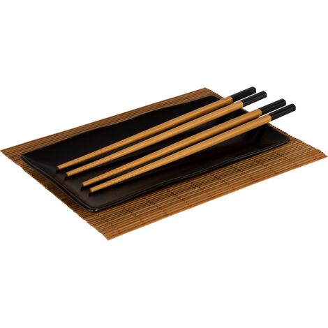Set 5 Pezzi Sushi Stile Orientale 2 Paia di Bacchette 1 Piatto 1 Tappetino (1/2)