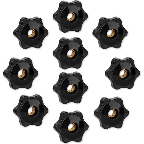 Lot de 10 boutons à 6 étoiles, 6,35 mm à 50,8 cm, bouton fileté, trou traversant, écrou de serrage pour équipement mécanique (1/5)