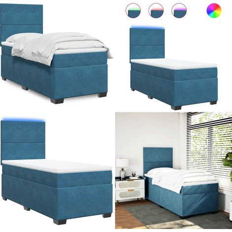 Boxspringbett mit Matratze Blau 100x200 cm Samt - Boxspringbett - Samtbett - Bettenrahmen - Kopfteil - LED Beleuchtung - Home & Living (1/5)