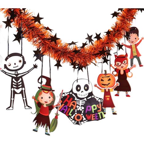 Halloween-Dekorationen pour den Außenbereich, 195 cm schwarz-orange Skelett-Girlande (1/5)