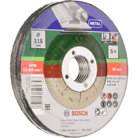 BOSCH Set Mola Taglio Metallo, 115 mm ø x 2,5 mm a gomito, Set di 5 pezzi (1/3)